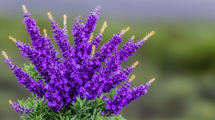 Obraz premium Vibrant Purple Lavender Flowers Blooming in a Serene Landscape Nature Photography Close-Up View Botanical Beauty