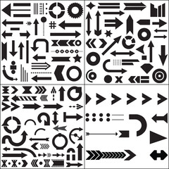 A large collection of various black arrows