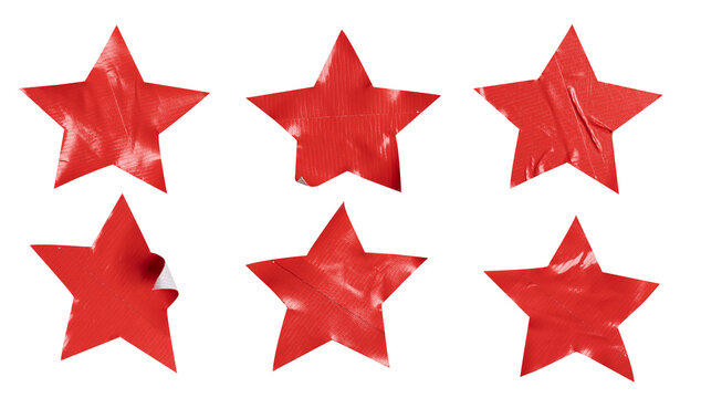 Set of red stars paper stickers, Copy space for text preview sign tags labels elements design, isolated on white background, png	