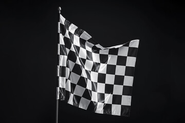 One racing checkered flag on black background