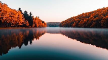 Obraz premium Serene autumn reflection tranquil lake nature photography vibrant landscape peaceful atmosphere scenic view