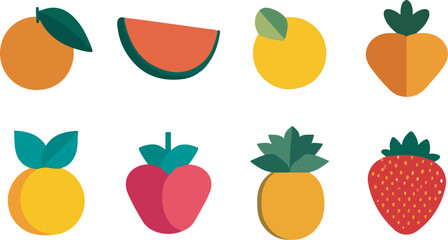 create Set of trendy fruit icon logo, Collection of various form, stickers assets, abstract geometric colorful logo 