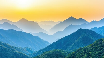 Naklejka premium Sunrise over majestic mountains scenic landscape nature photography serenity and beauty panoramic view tranquil vibes