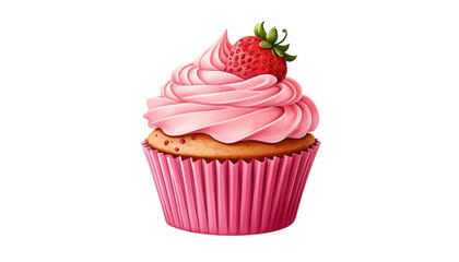 Delicious Strawberry Cupcake with Pink Frosting cartoon png