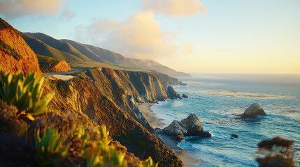 Stunning sunset over coastal cliffs big sur nature photography serene landscape vibrant colors scenic view