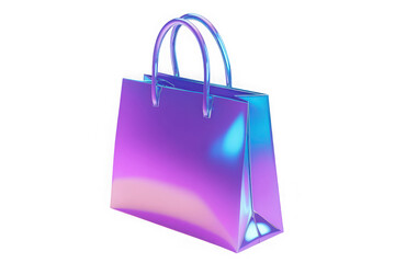 Iridescent Holographic Shopping Bag with Purple Blue Gradient – Trendy Retail Packaging on Transparent Background