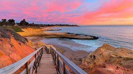 Sunset coastal walkway la jolla nature photography serene ocean view vibrant colors scenic beauty