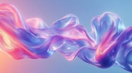 Obraz premium Abstract holographic background with a wavy, flowing shape that shifts colors from blue to pink to purple, creating a dreamy and futuristic visual