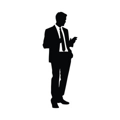 Businessman with mobile phone black silhouette of simple minimal vector