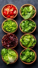 Fresh Salad Greens on Dark Surface