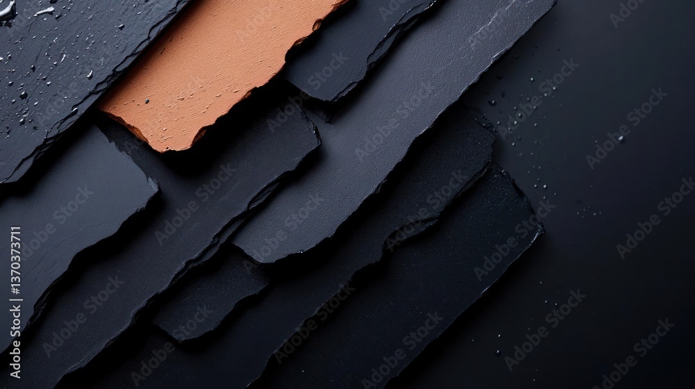 Poster Textured Paper Layers In Black And Copper With Sparkle Effects On Dark Background