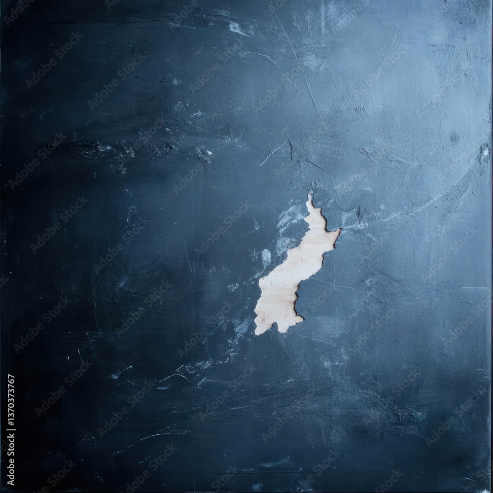 Poster textured square blue surface with peeling paint abstract composition revealing light tan underlayer 
