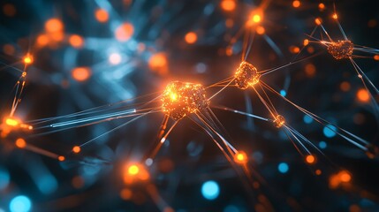 Obraz premium Futuristic visualization of interconnected nodes in a high-tech neural network
