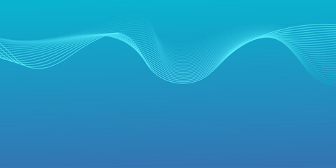 Flowing clean wavy line background. Simple business blue background with flowing smooth wave line. Gradient lines tech data digital design for presentation, website, banner, ads, posters. 