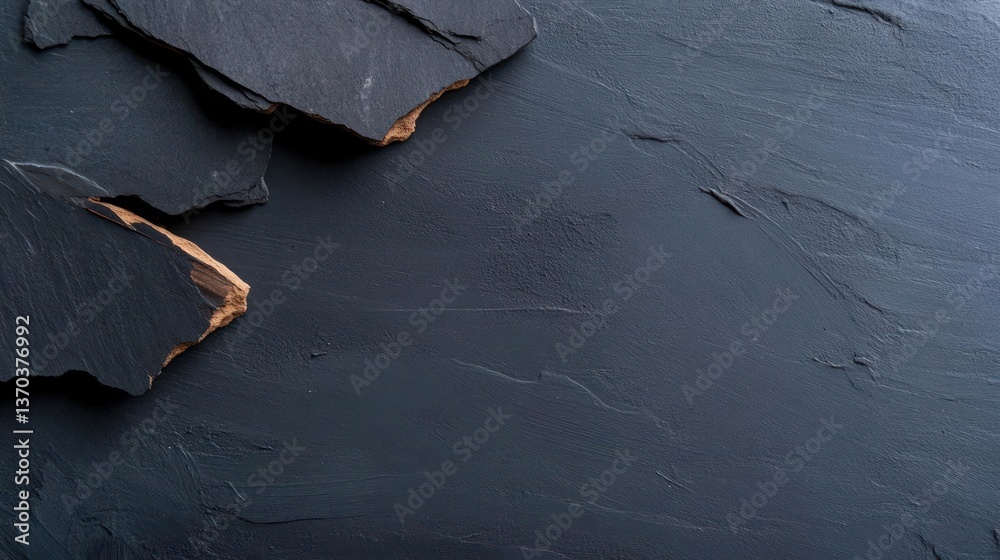 Poster close up view of torn black roofing material showing damaged texture and rough edges on dark surface
