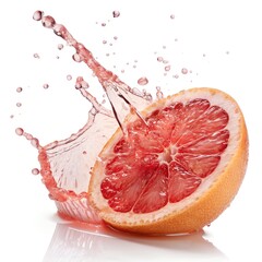 Juicy Grapefruit Slice with Splash in Macro Close-Up