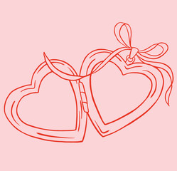 Heart locket with ribbon illustration. Whimsical wedding illustration.
