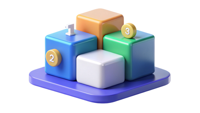 Preschool number 123 block 3d icon isolated on illustration png background of one two three education cube brick concept or school learn child play toy sign and kid math count box simple study symbol.