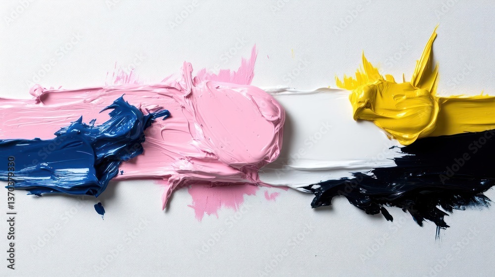 Aufkleber Close Up Of Colorful Paint Strokes Across Silver Surface Demonstrating Texture And Artistic Expression