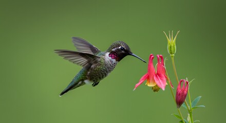 Naklejka premium Hummingbird Feeding on Red Wildflowers