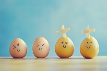 Creative eggs with funny faces for festive fun