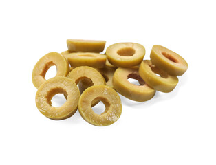 Marinated green olive rings isolated on white
