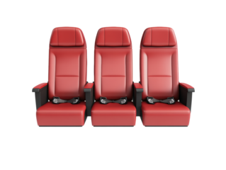 Modern red seating arrangement for theaters and cinemas on a transparent background, cut out