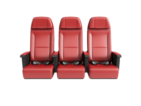 Modern red seating arrangement for theaters and cinemas on a transparent background, cut out