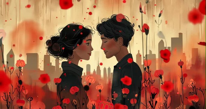 Love blooms in subway ads, captured in a heartwarming flat design relationship illustration
