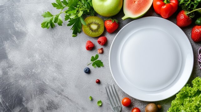 Empty Plate Set Healthy Food Top View.