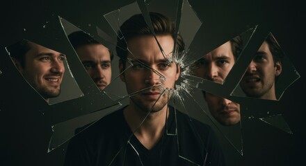 Obraz premium Shattered Reflections: A Portrait of Internal Conflict