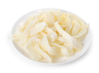 Dried shredded squid isolated on white. Salty snack