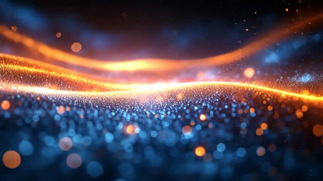 Abstract digital particles, vibrant colors, glowing waves, background, design element, visual effect, suitable for presentations, posters, or website headers