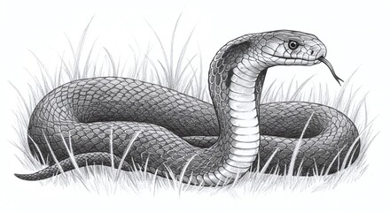 Fototapeta premium Cobra in Grass: A Detailed Pencil Sketch