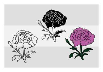 Carnation Svg, Carnation Silhouette, Carnation Flower svg, Floral, Cute Carnation, Carnation Vector, Carnation Outline, Carnation Monogram,