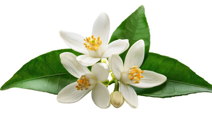 Fototapeta premium Neroli blossom, orange tree white flowers and buds bunch Isolated On PNG Transparent and White Background 