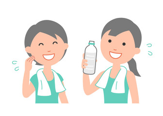 トレーニングの後、休憩する2人の女性