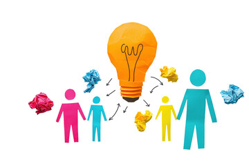Innovative Minds: A collaborative illustration showcases diverse individuals united in their pursuit of ideas, symbolized by a glowing light bulb