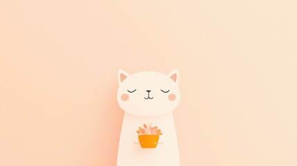 Obraz premium Cute Cartoon Cat with Succulent, Adorable illustration of a cat holding a succulent plant.