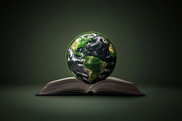 A simple, abstract drawing of a globe inside an open book, symbolizing global storytelling