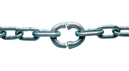 Breaking the Chains of Limitation: A macro perspective of a chain, with one link fractured, symbolizing disruption, change, and the overcoming of obstacles.