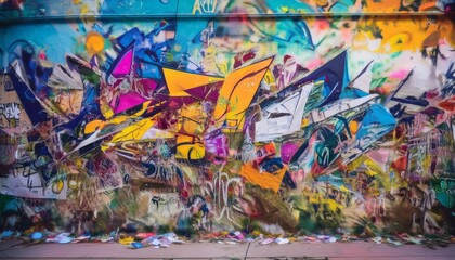 Naklejka premium Colorful graffiti art on rough concrete surface