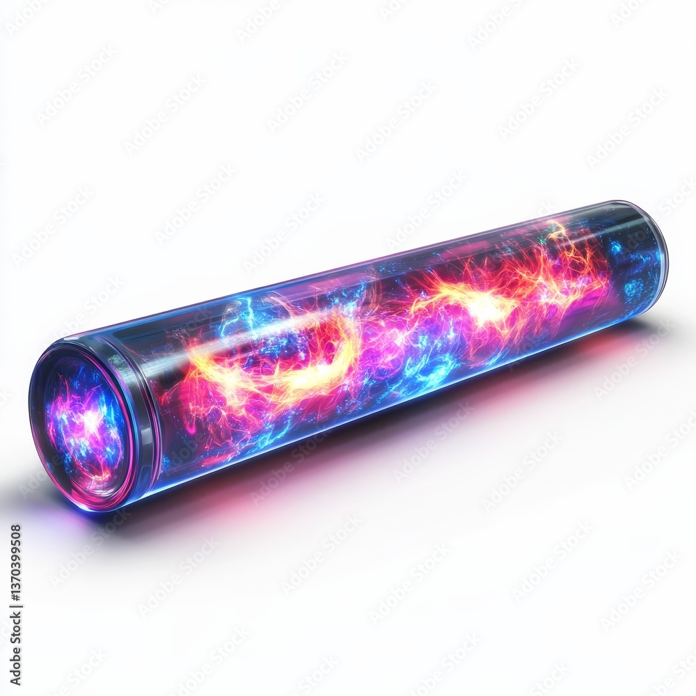 Poster energy core cylinder: captivating display of swirling plasma encased in transparent futuristic conta