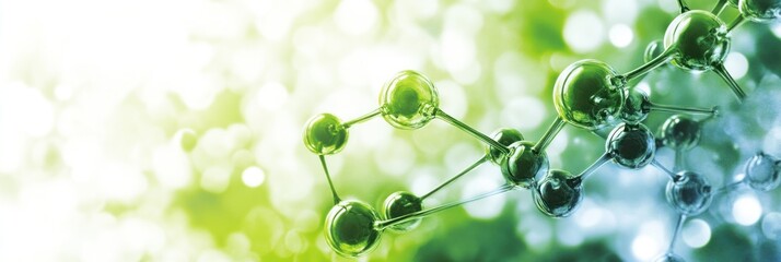 Abstract molecular structure with vibrant green bokeh background art