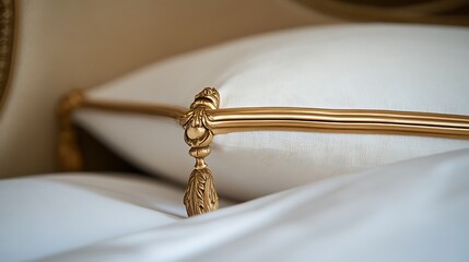 Close up of pillows with gold decorative trim