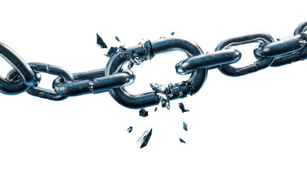 Breaking Free: A close-up of a chain, visually representing the concept of breaking free, escape, or liberation. Broken links symbolize overcoming obstacles or challenges.