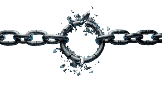 Breaking Free: A powerful visual metaphor of a chain breaking, symbolizing freedom, liberation, and overcoming obstacles. The shattered links represent the triumph over adversity.