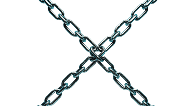 Intertwined Chains: A detailed close-up captures the interlocking strength of metal chains forming a dynamic "X" shape, symbolizing connection and potential obstruction.
