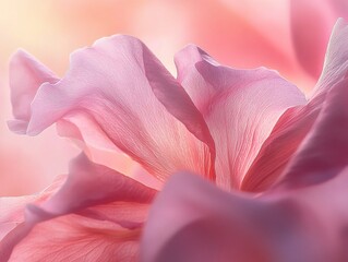 Elegant macro shot of pink flower petals with delicate texture on light pink background, showcasing soft lighting and natural elegance in blooming flora