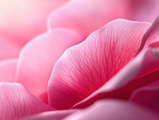 Elegant macro shot of pink flower petals with delicate texture on light pink background, showcasing soft lighting and natural elegance in blooming flora